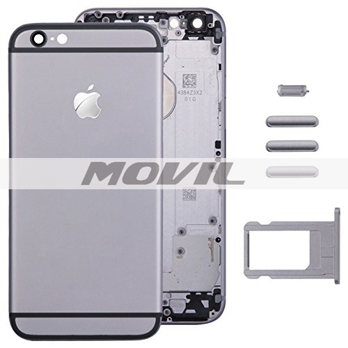 Grey Full Housing Back Cover with Card Tray & Volume Control Key & Power Button & Mute Switch Vibrator Key Replacement for Apple iPhone 6